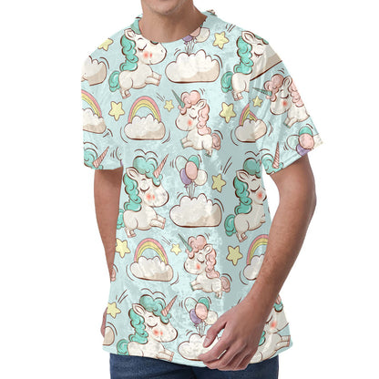 Cute Rainbow Unicorn Pattern Print Men's Velvet T-Shirt