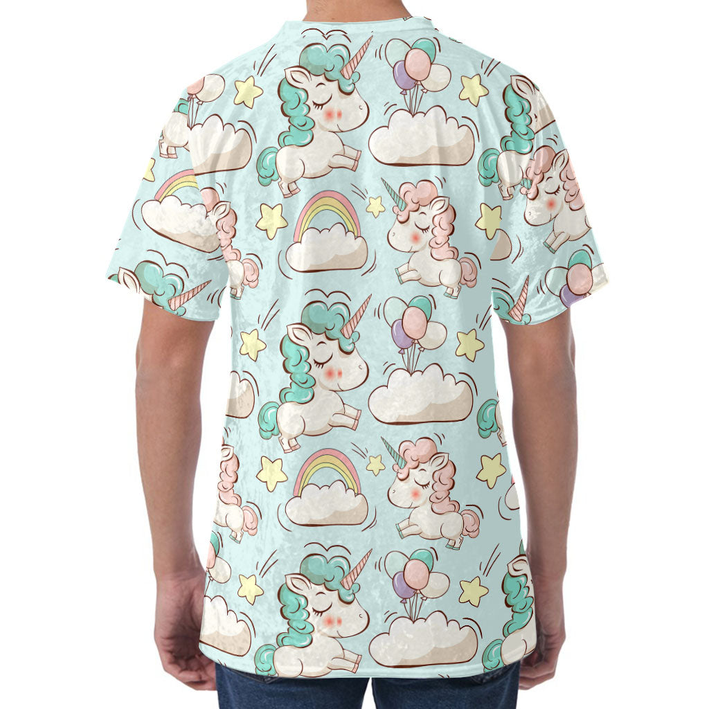 Cute Rainbow Unicorn Pattern Print Men's Velvet T-Shirt