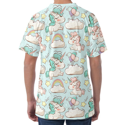 Cute Rainbow Unicorn Pattern Print Men's Velvet T-Shirt