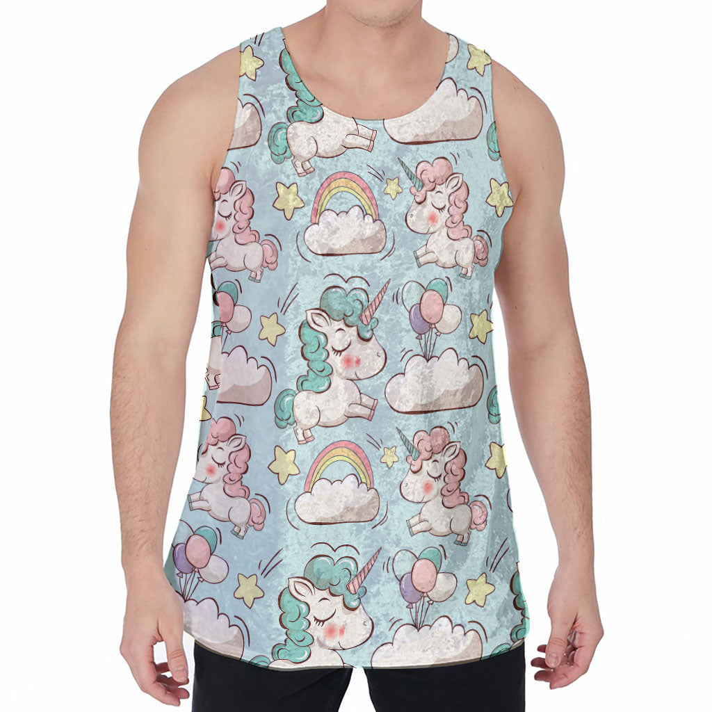Cute Rainbow Unicorn Pattern Print Men's Velvet Tank Top