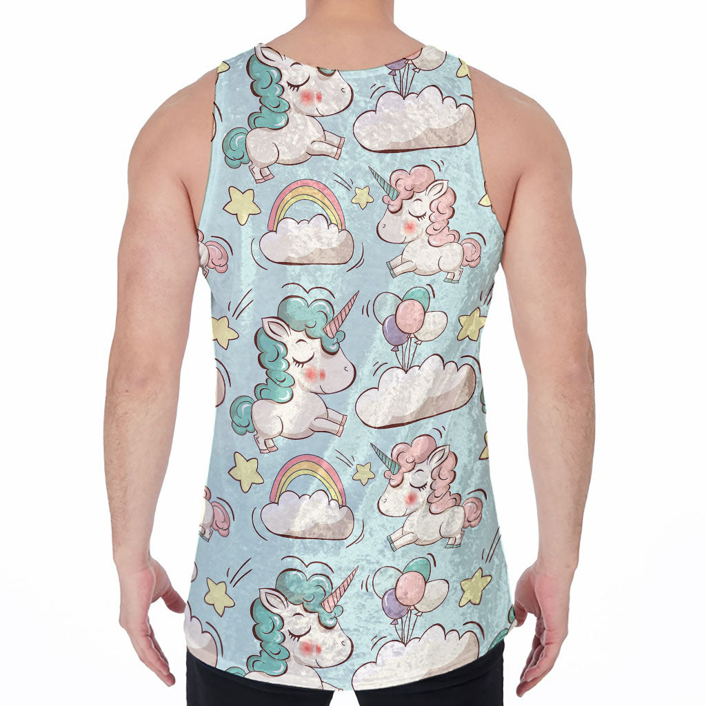 Cute Rainbow Unicorn Pattern Print Men's Velvet Tank Top