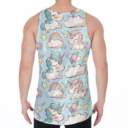 Cute Rainbow Unicorn Pattern Print Men's Velvet Tank Top