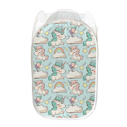 Cute Rainbow Unicorn Pattern Print Mesh Laundry Hamper