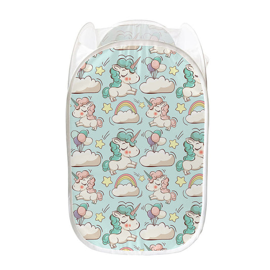 Cute Rainbow Unicorn Pattern Print Mesh Laundry Hamper