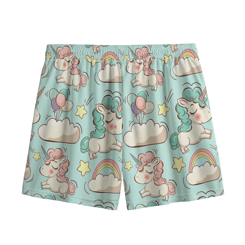 Cute Rainbow Unicorn Pattern Print Mesh Shorts