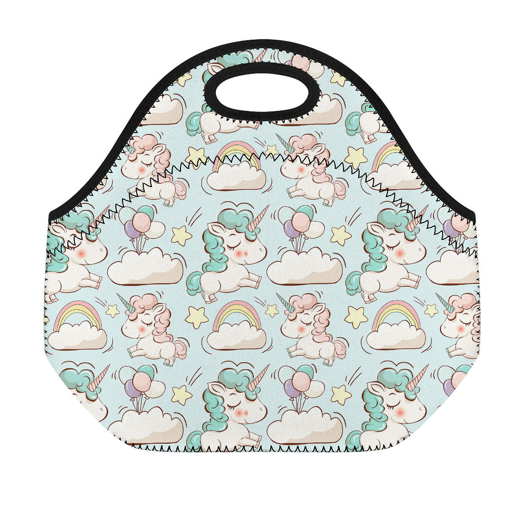 Cute Rainbow Unicorn Pattern Print Neoprene Lunch Bag