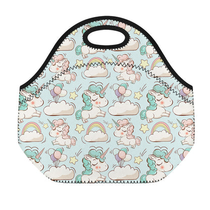 Cute Rainbow Unicorn Pattern Print Neoprene Lunch Bag