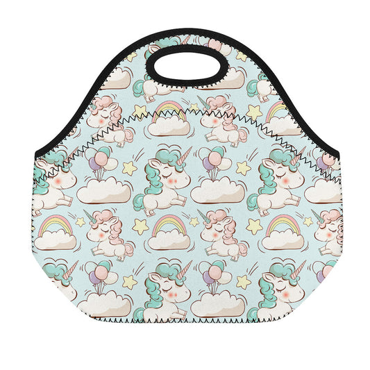 Cute Rainbow Unicorn Pattern Print Neoprene Lunch Bag