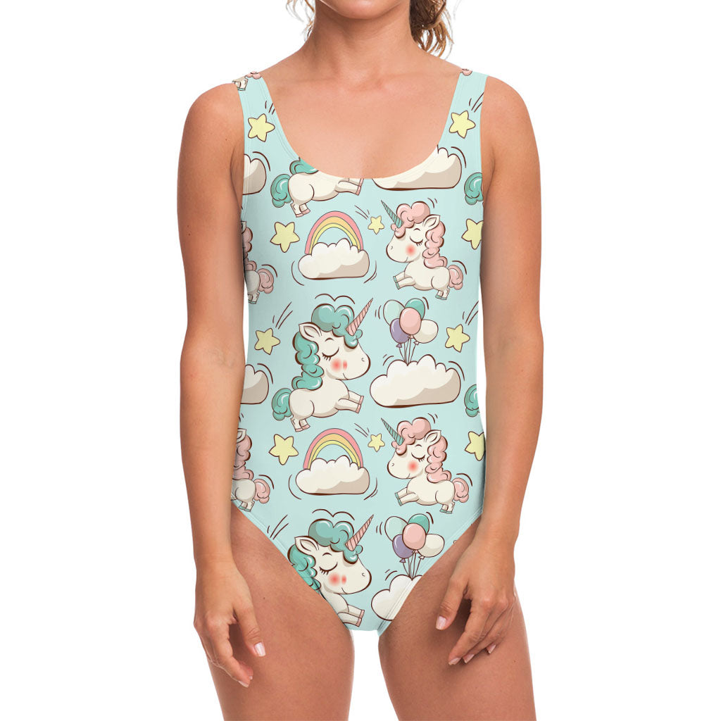 Cute Rainbow Unicorn Pattern Print One Piece Swimsuit