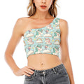 Cute Rainbow Unicorn Pattern Print One Shoulder Crop Top