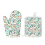 Cute Rainbow Unicorn Pattern Print Oven Mitt And Pot Holder Set