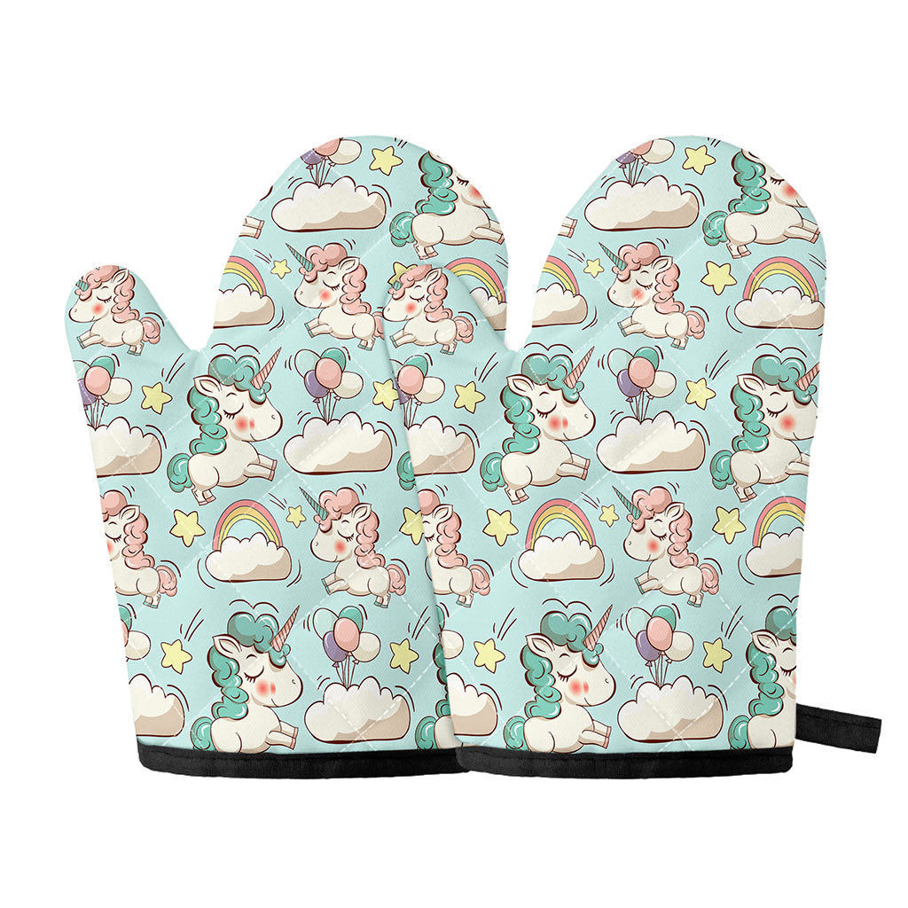 Cute Rainbow Unicorn Pattern Print Oven Mitts