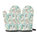 Cute Rainbow Unicorn Pattern Print Oven Mitts