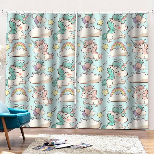Cute Rainbow Unicorn Pattern Print Pencil Pleat Curtains
