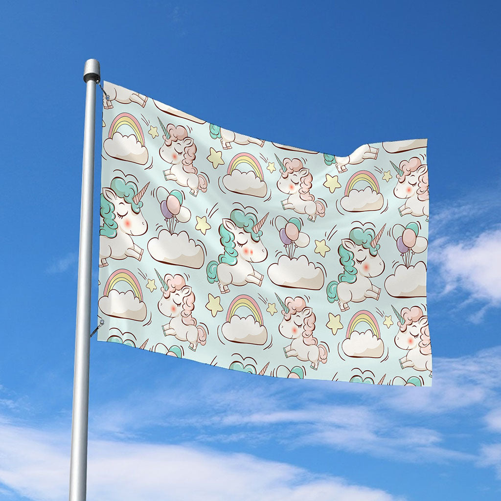 Cute Rainbow Unicorn Pattern Print Polyester Flag