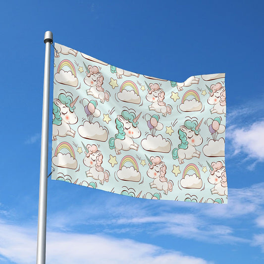 Cute Rainbow Unicorn Pattern Print Polyester Flag