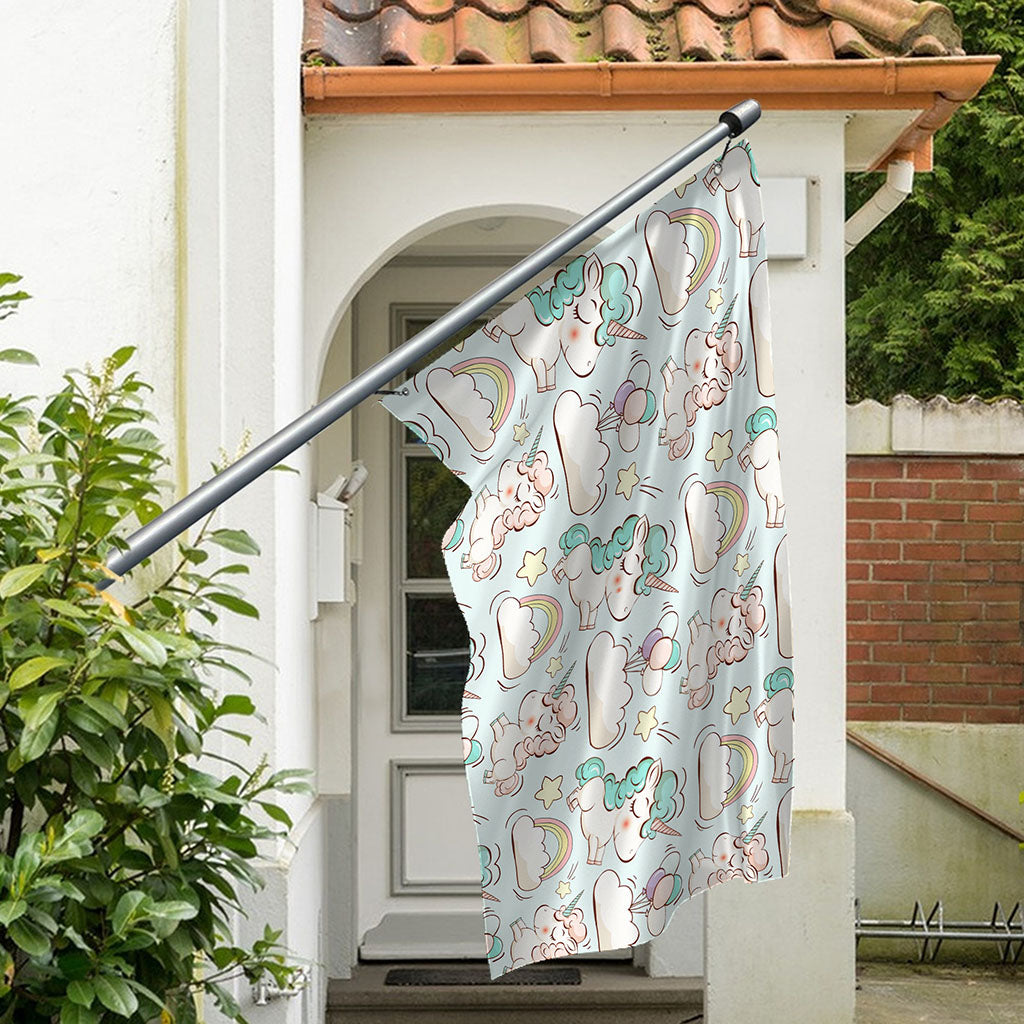 Cute Rainbow Unicorn Pattern Print Polyester Flag