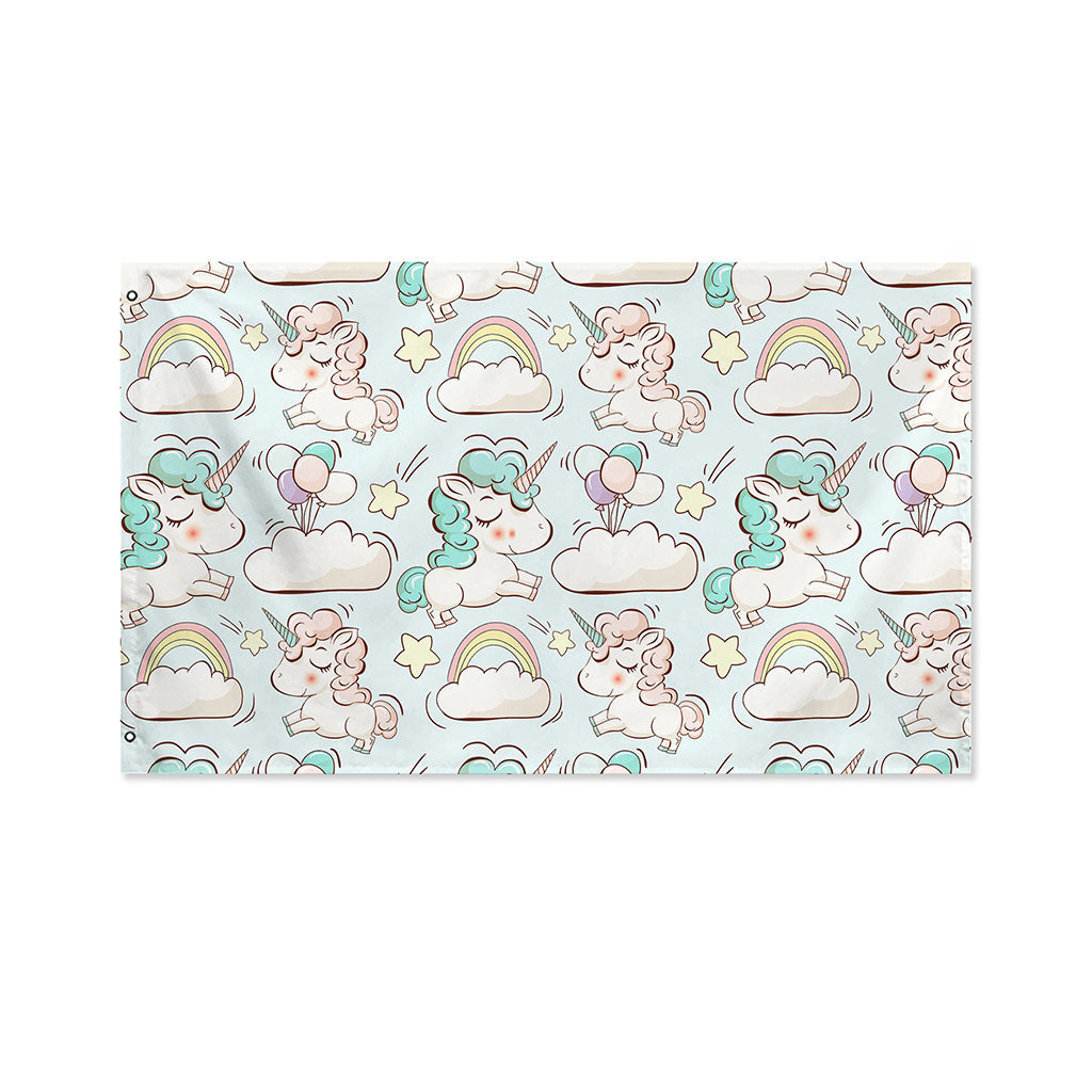 Cute Rainbow Unicorn Pattern Print Polyester Flag