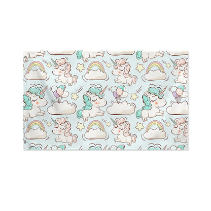 Cute Rainbow Unicorn Pattern Print Polyester Flag