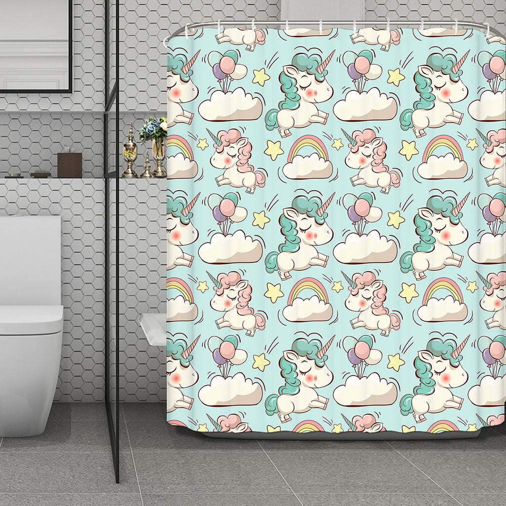 Cute Rainbow Unicorn Pattern Print Polyester Shower Curtain