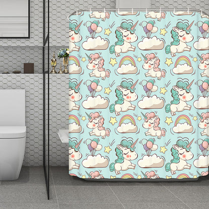Cute Rainbow Unicorn Pattern Print Polyester Shower Curtain