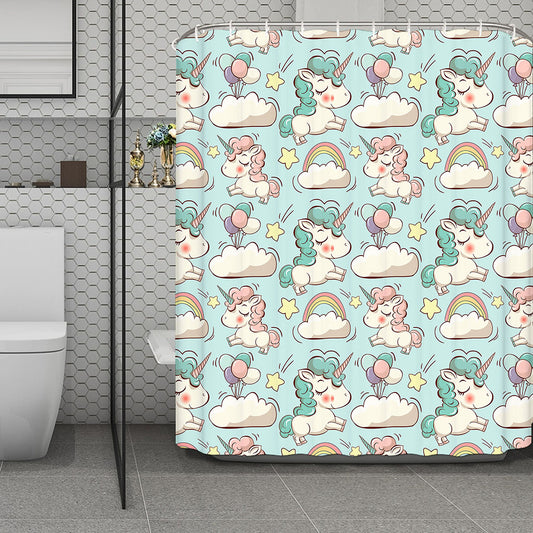 Cute Rainbow Unicorn Pattern Print Polyester Shower Curtain
