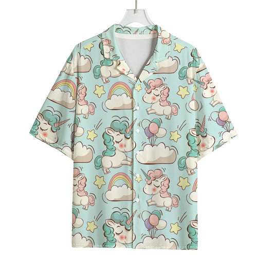 Cute Rainbow Unicorn Pattern Print Rayon Hawaiian Shirt