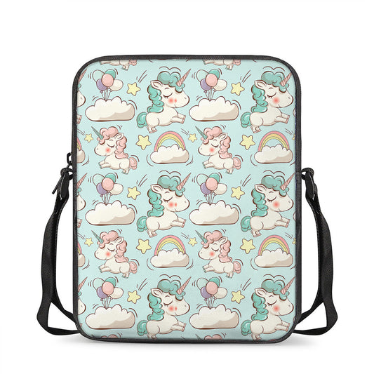Cute Rainbow Unicorn Pattern Print Rectangular Crossbody Bag