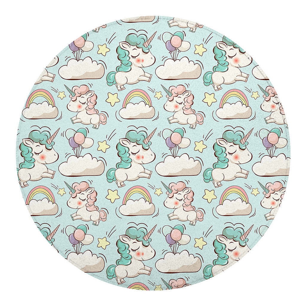 Cute Rainbow Unicorn Pattern Print Round Blanket