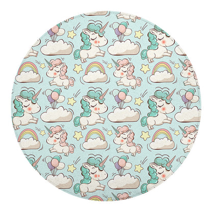 Cute Rainbow Unicorn Pattern Print Round Blanket
