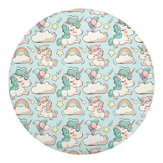 Cute Rainbow Unicorn Pattern Print Round Blanket