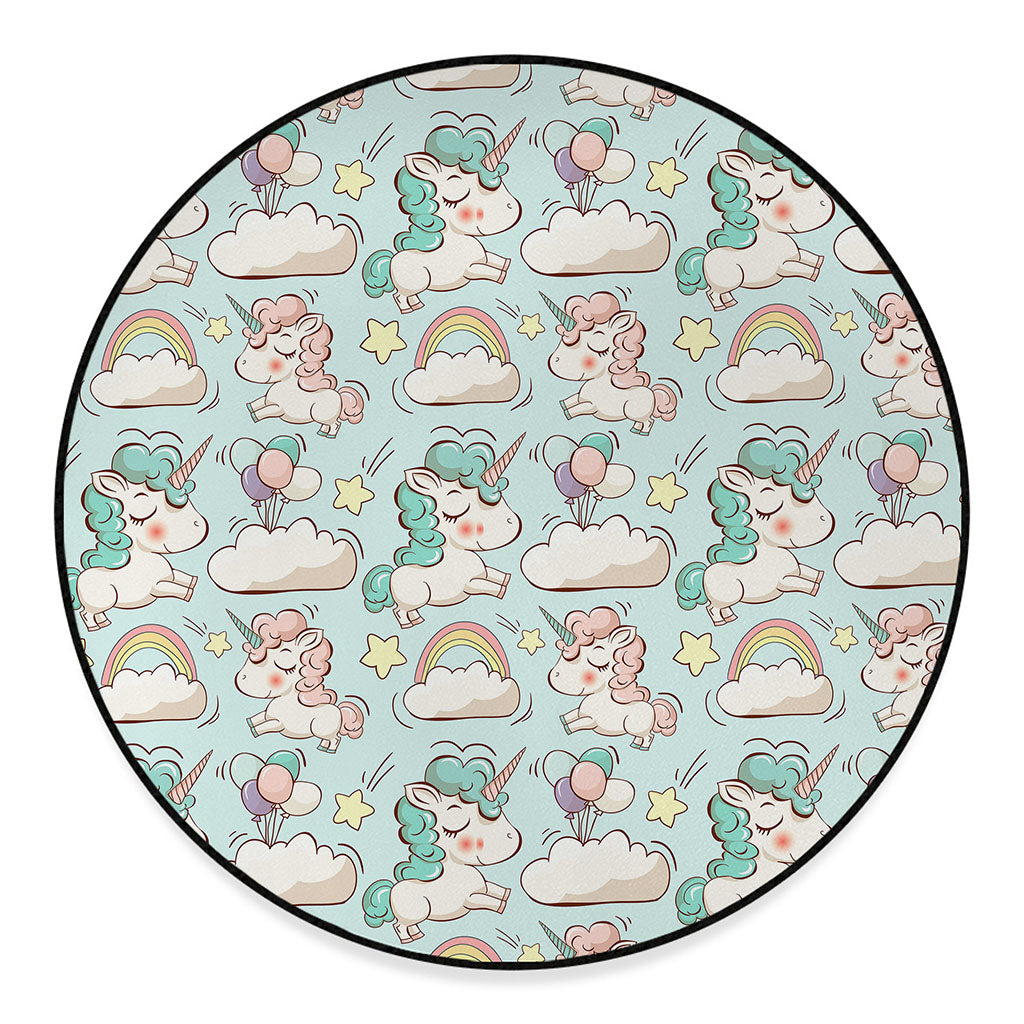 Cute Rainbow Unicorn Pattern Print Round Floor Mat