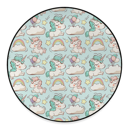 Cute Rainbow Unicorn Pattern Print Round Floor Mat