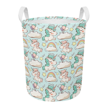 Cute Rainbow Unicorn Pattern Print Round Laundry Basket