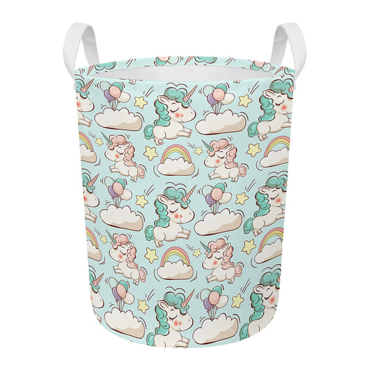 Cute Rainbow Unicorn Pattern Print Round Laundry Basket