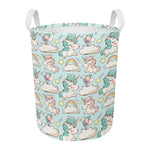 Cute Rainbow Unicorn Pattern Print Round Laundry Basket