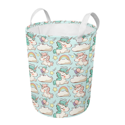 Cute Rainbow Unicorn Pattern Print Round Laundry Basket