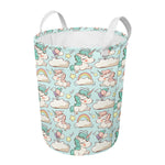 Cute Rainbow Unicorn Pattern Print Round Laundry Basket