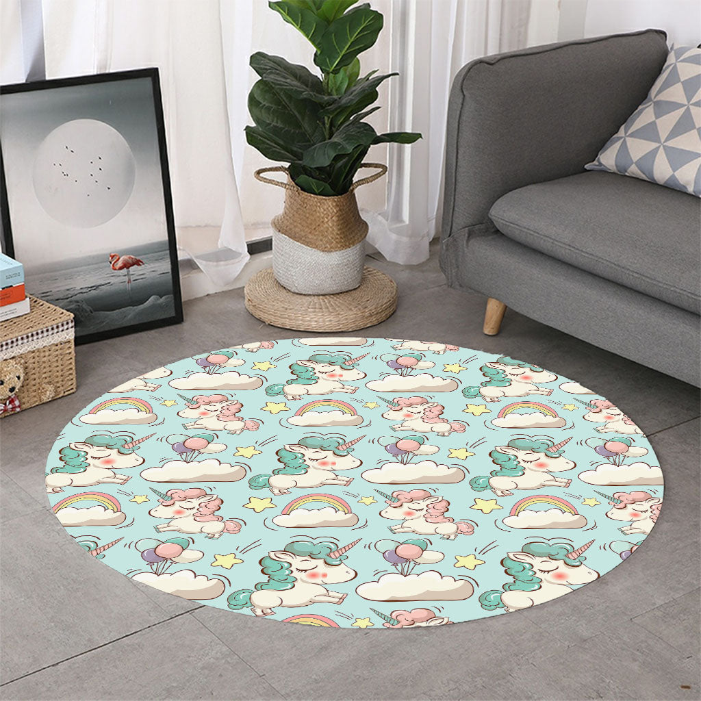 Cute Rainbow Unicorn Pattern Print Round Rug