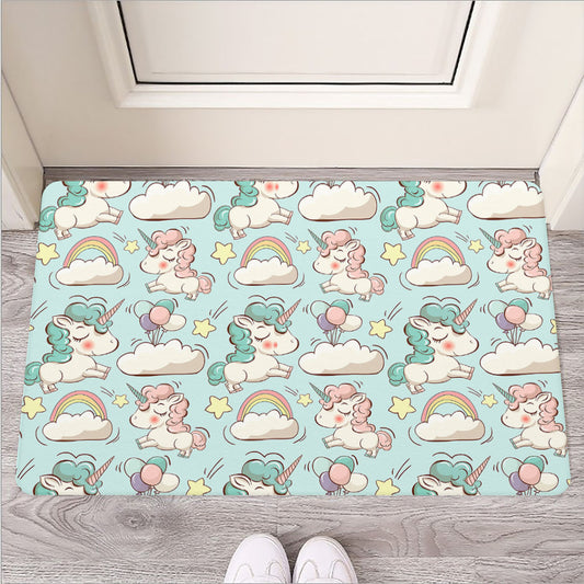 Cute Rainbow Unicorn Pattern Print Rubber Doormat