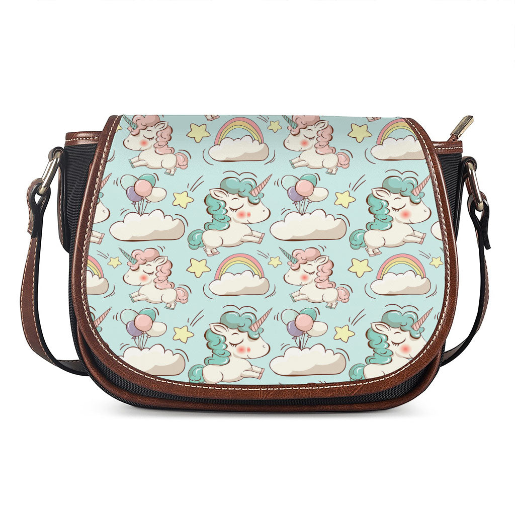Cute Rainbow Unicorn Pattern Print Saddle Bag