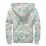 Cute Rainbow Unicorn Pattern Print Sherpa Lined Zip Up Hoodie
