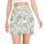 Cute Rainbow Unicorn Pattern Print Side Slit Mini Skirt