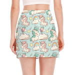 Cute Rainbow Unicorn Pattern Print Side Slit Mini Skirt