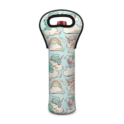 Cute Rainbow Unicorn Pattern Print Single Neoprene Wine Tote
