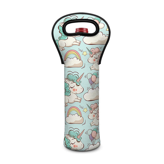 Cute Rainbow Unicorn Pattern Print Single Neoprene Wine Tote