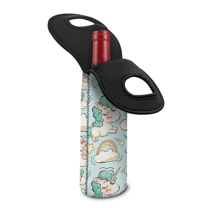 Cute Rainbow Unicorn Pattern Print Single Neoprene Wine Tote