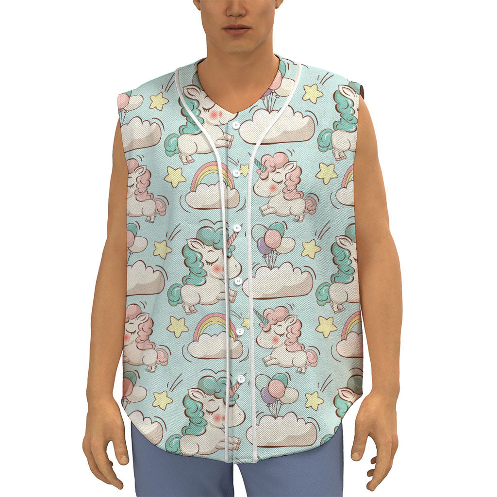 Cute Rainbow Unicorn Pattern Print Sleeveless Baseball Jersey
