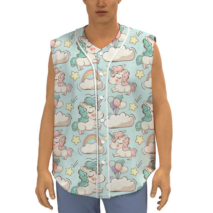 Cute Rainbow Unicorn Pattern Print Sleeveless Baseball Jersey