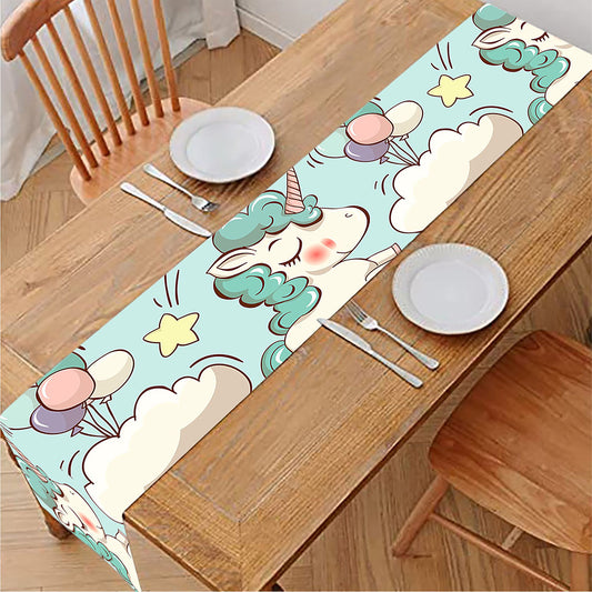 Cute Rainbow Unicorn Pattern Print Table Runner